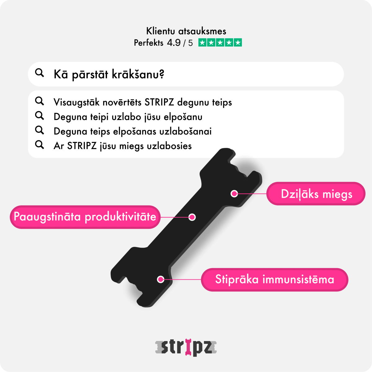 Deguna teips STRIPZ - Rozā - Miegui ir sportui - STRIPZ