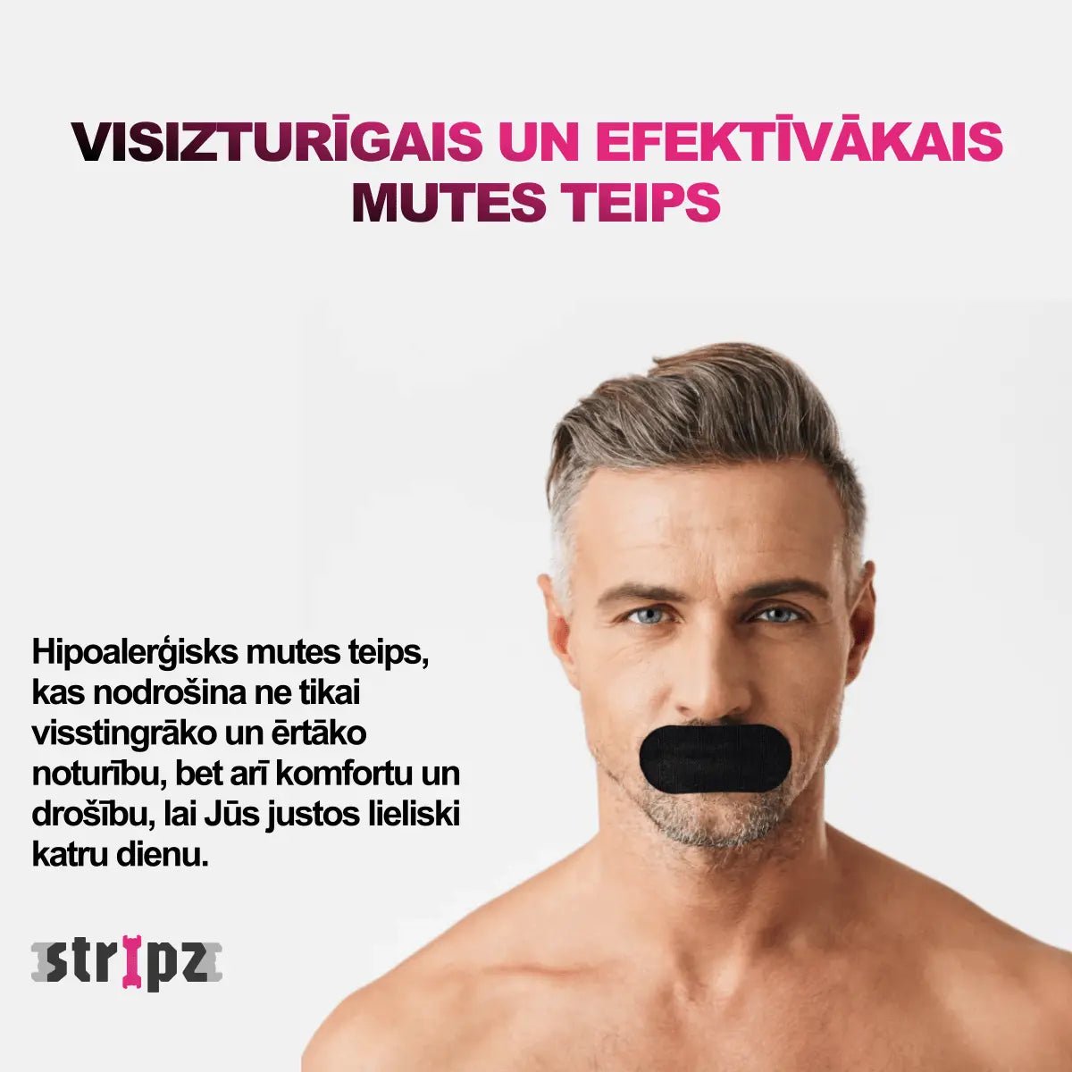 Mutes teips miega laikā – STRIPZ risinājums elpošanas uzlabošanai - Melnā - Miegui ir sportui - STRIPZ